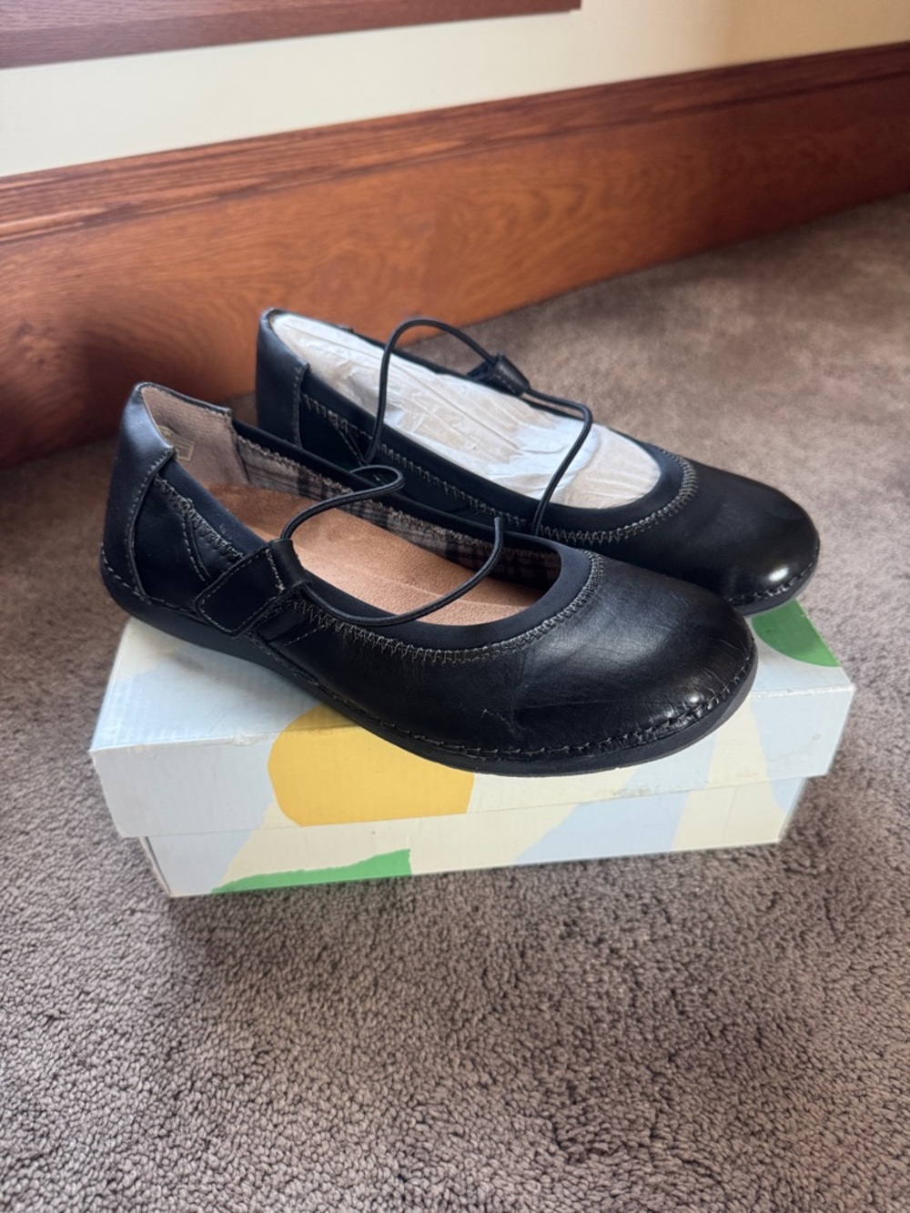 Earth Origins Black Leather Mary Jane Flats Comfort Strap Shoes SIZE 6.5